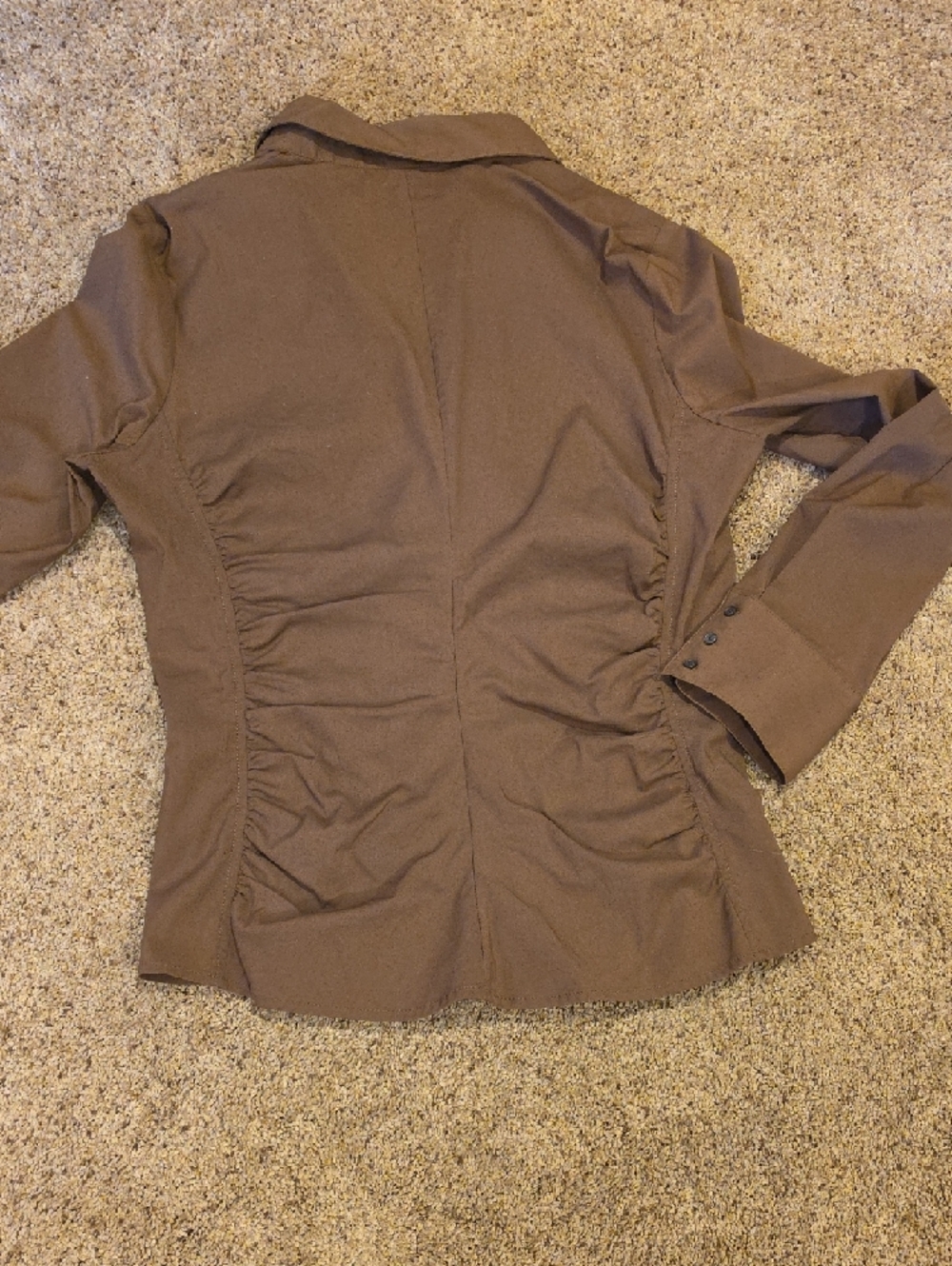 Express Brown Ruched-Side Button Down Shirt - Picture 5 of 5